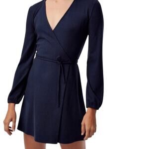 Aritzia Sunday Best Blue Alexi Ribbed Wrap Tie Mini Dress
